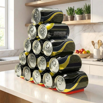 cannettes empilées sur le range bouteilles