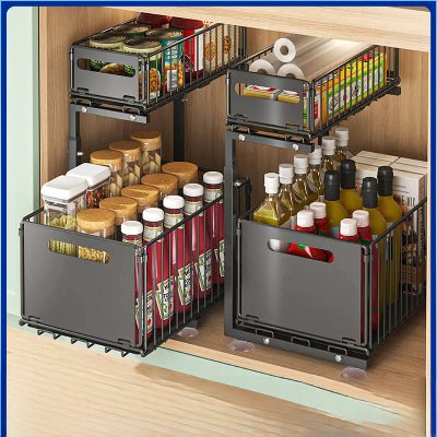 cuisine coulissant rangement avec tiroir ouvert