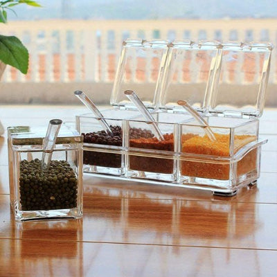 range epices transparent sur comptoir