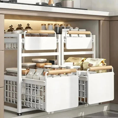 rangement coulissant sous placard de cuisine