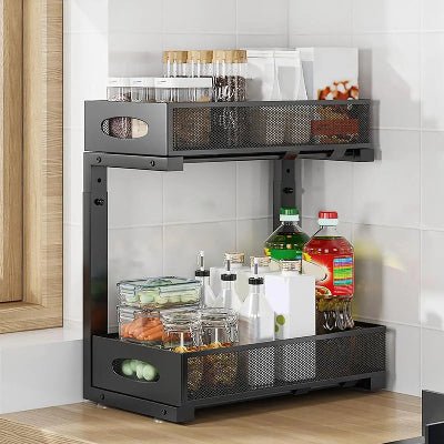 rangement cuisine coulissant sur angle comptoir