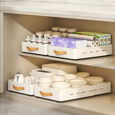 tiroir coulissant avec bols et rouleaux