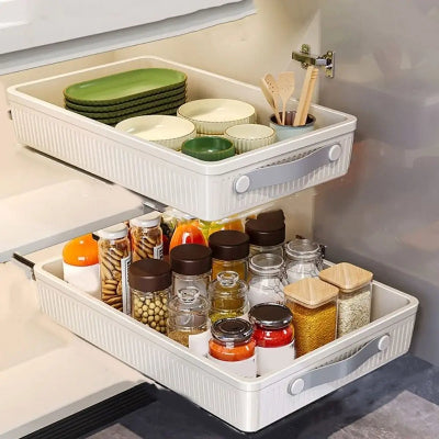 tiroir coulissant en haut et en bas de l'armoire