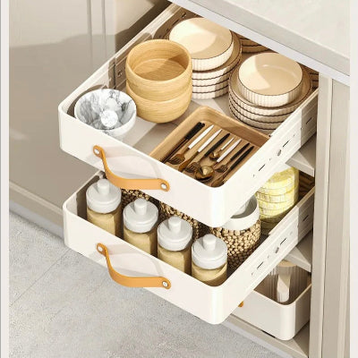 tiroir coulissant sous chaque étage du comptoir